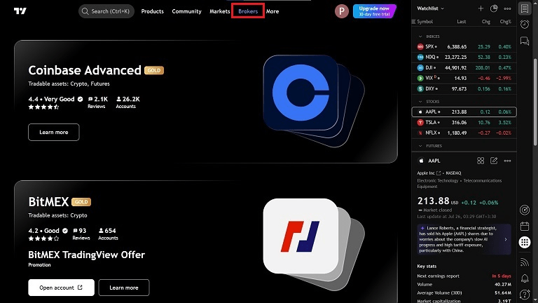 افزودن بروکر در tradingview