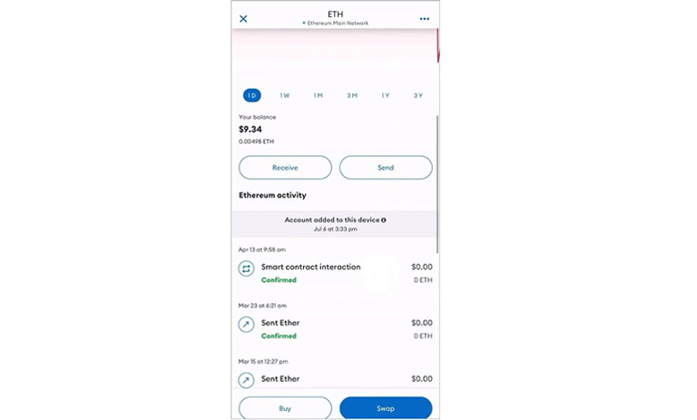 بخش activity کیف پول متامسک