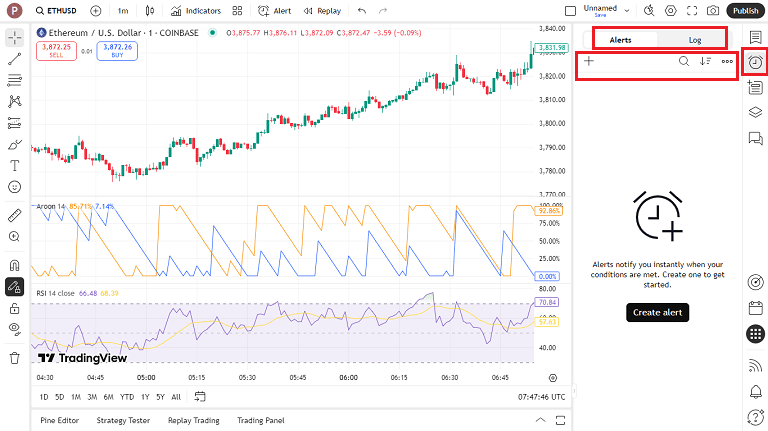 لیست هشدارها در tradingview