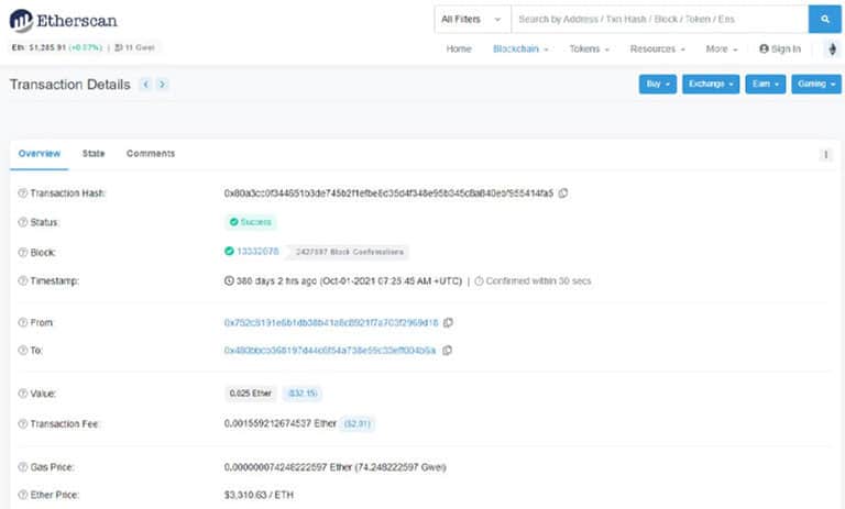 اطلاعات تراکنش اتریوم در اتراسکن